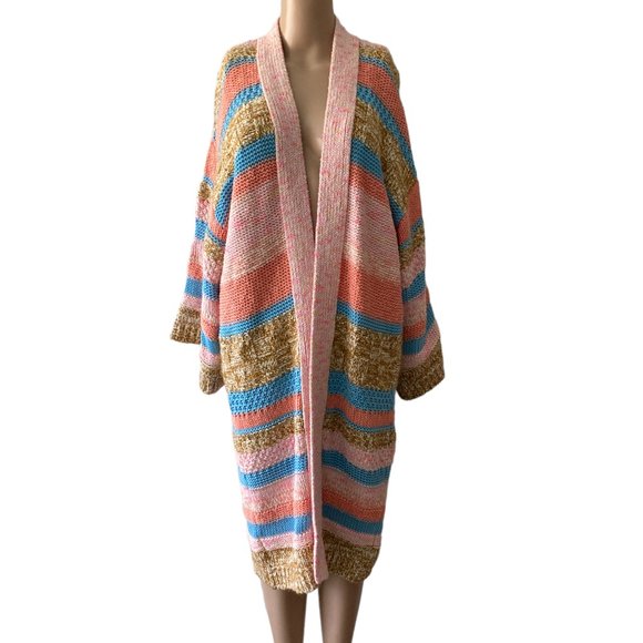 Anthropologie Textured Striped One Size Open Cardigan - Picture 1 of 10
